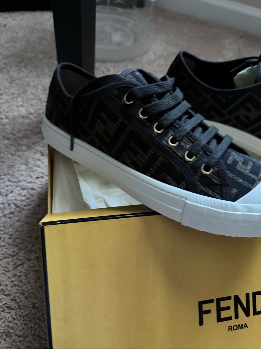 Authentic Fendi Brown & Black FF-Logo Low-Top Sneakers